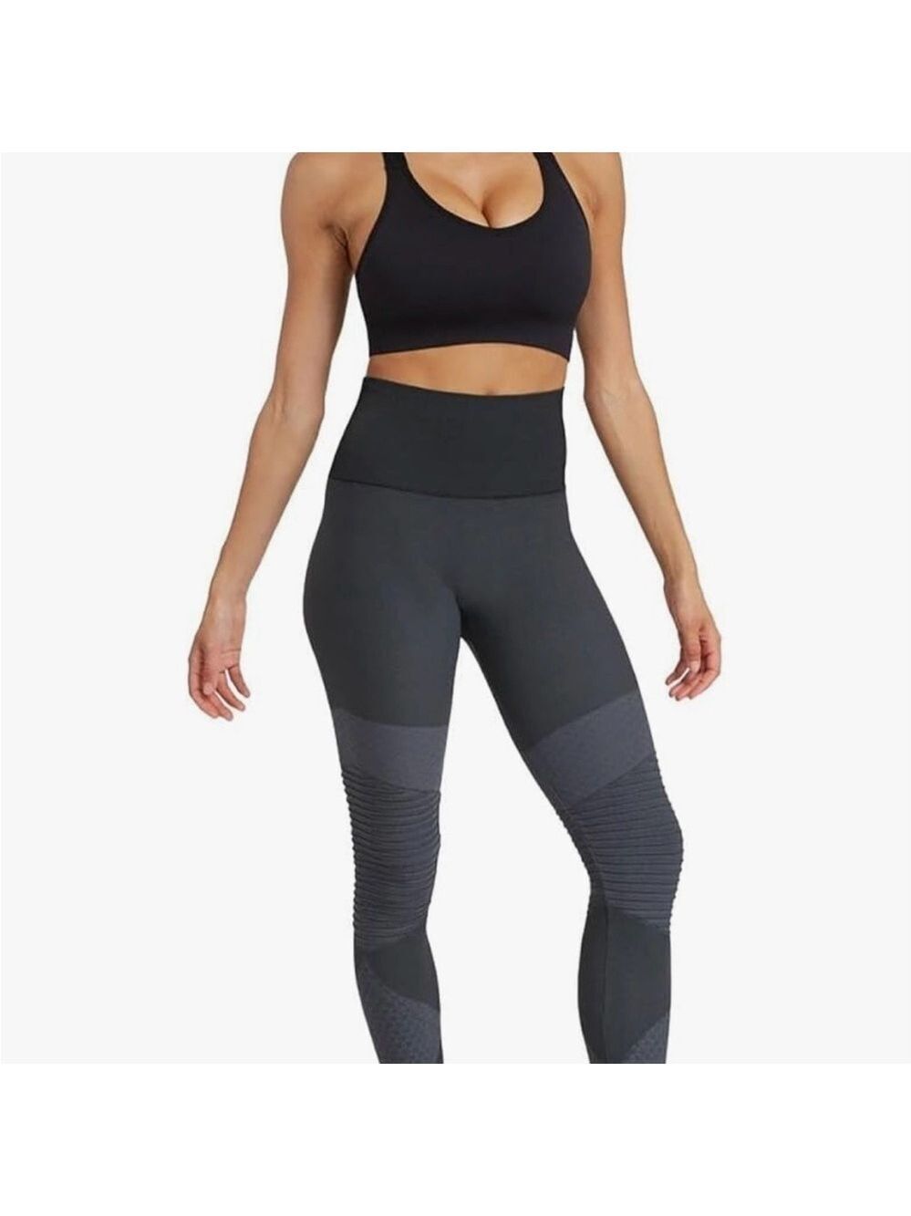 Spanx Seamless Moto Leggings, Size M, Very Black, Slimming & Smooth. Ribbed.